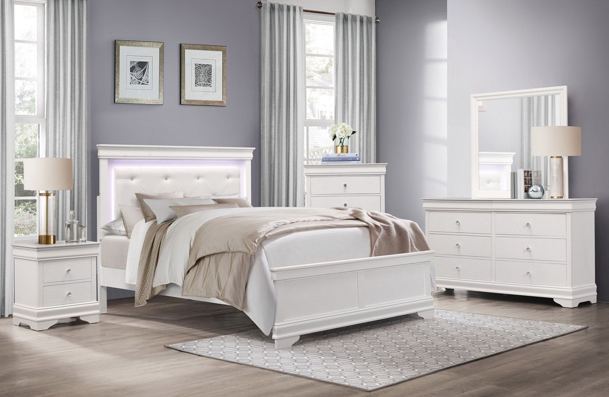 Rhonda White Finish Bed With Lights