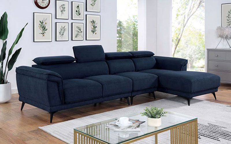Rhys Navy Blue Sectional With Armless Chair