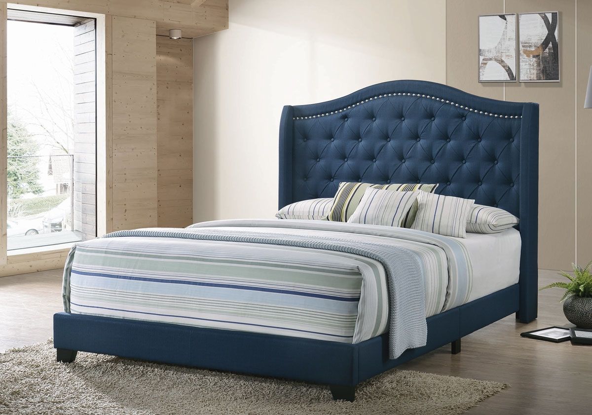 Rialta Blue Linen Upholstered Bed