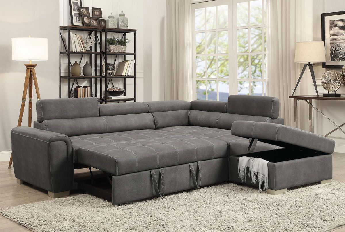 Ruben Grey Polished Microfiber Sectional Sleeper