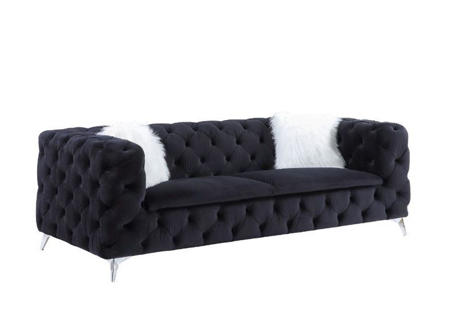 Romanus Black Velvet Tufted Sofa