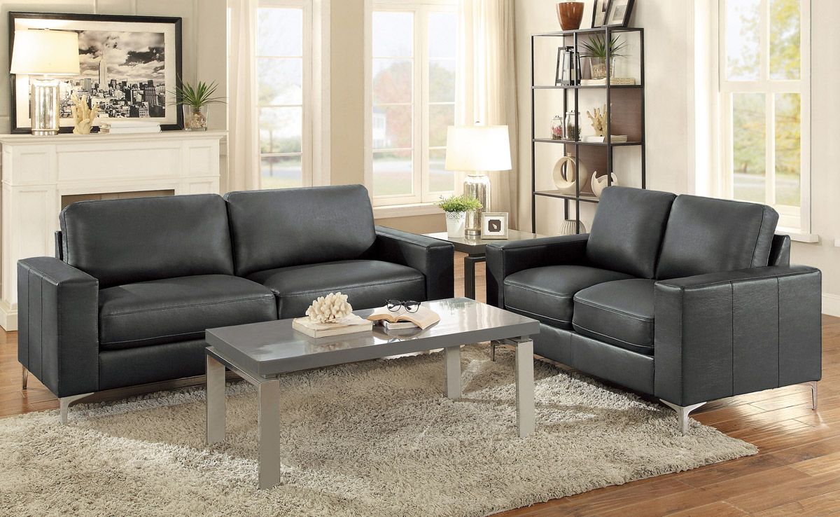 Rosario Grey Leather Sofa Set