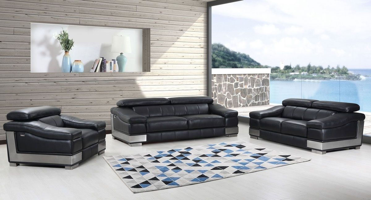 Rosetta Black Genuine Leather Living Room
