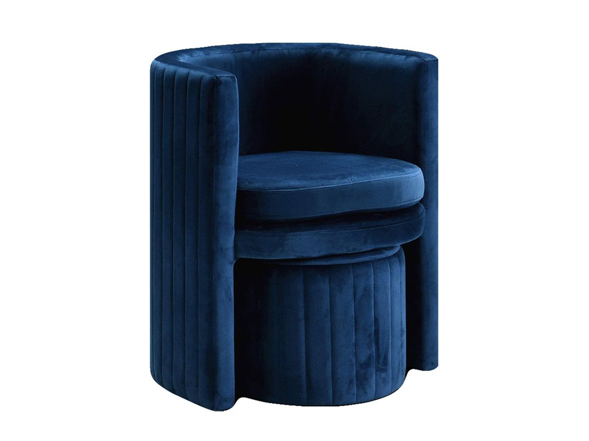 Roven Navy Velvet Accent Chair With Ottoman
