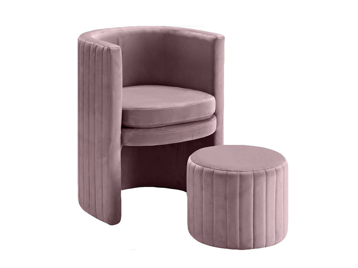 Roven Pink Velvet Accent Chair With Ottoman