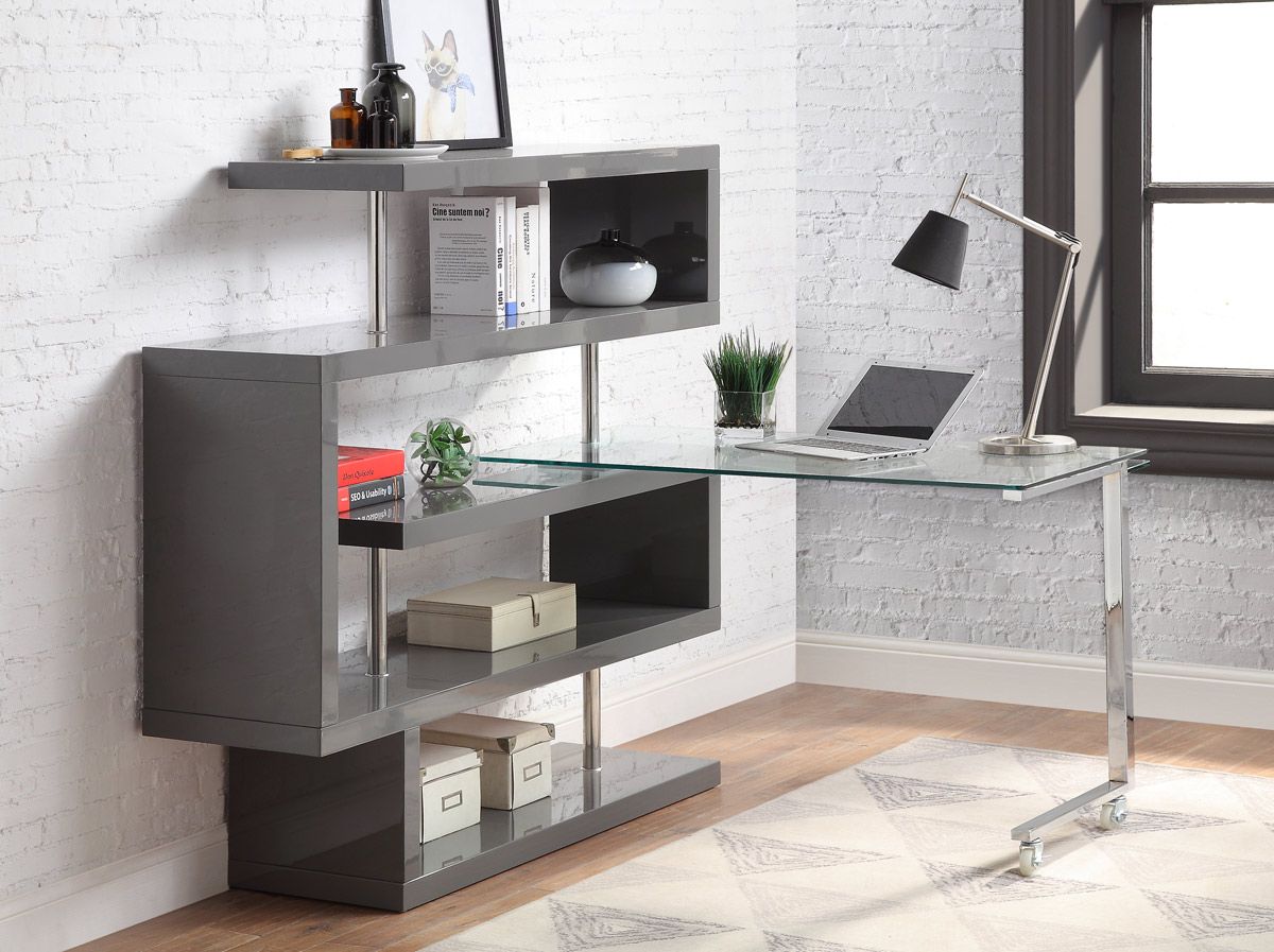 Rowan Grey Bookcase Swivel Desk