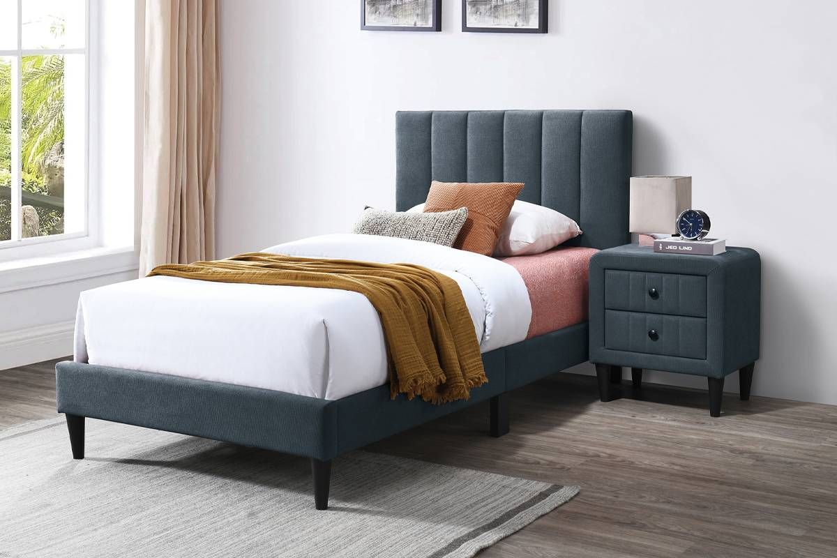 Roxanne Charcoal Linen Platform Bed