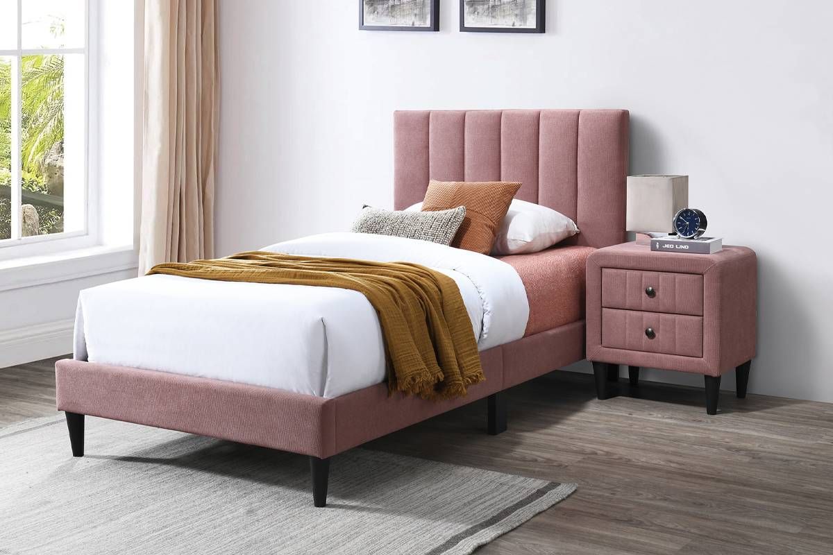 Roxanne Pink Linen Platform Bed