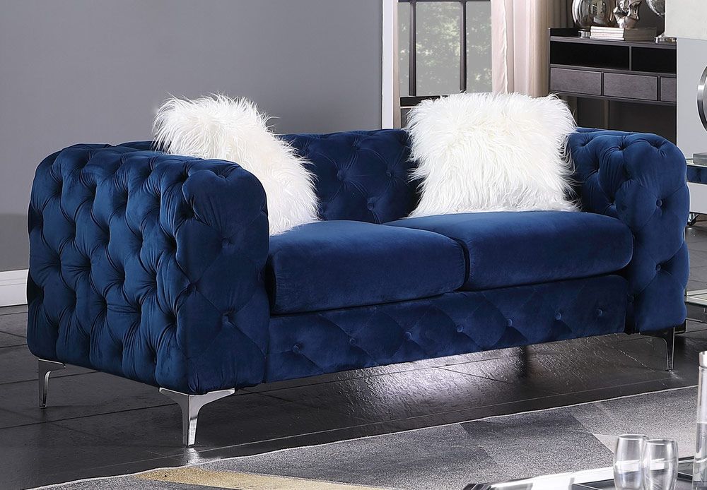 Royce Navy Blue Velvet Loveseat