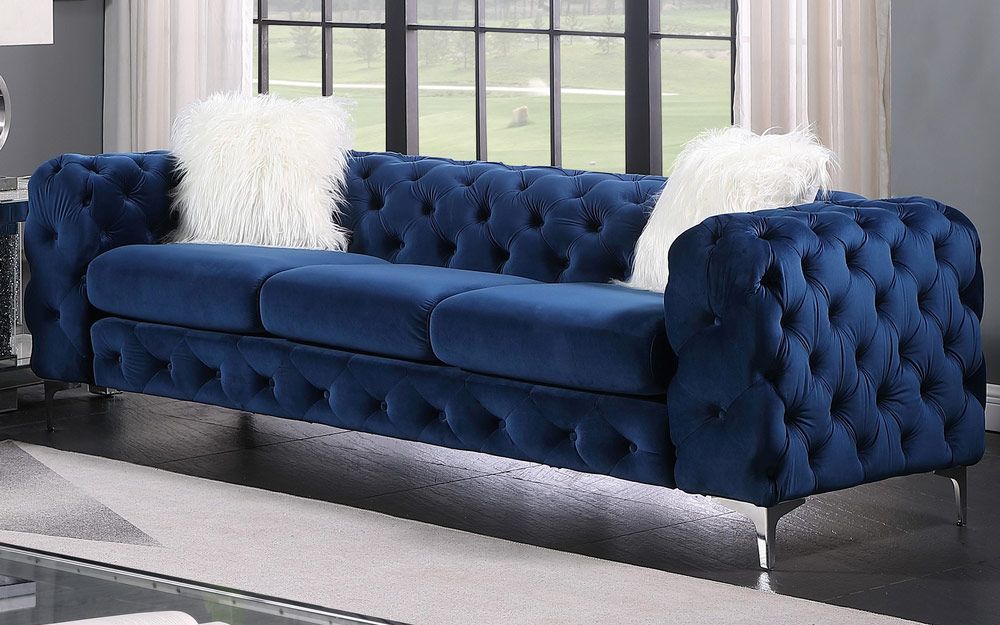 Royce Navy Blue Velvet Sofa