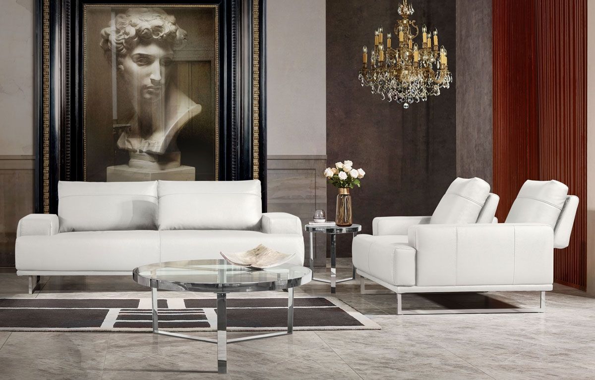Bradly Modern White Leather Sofa