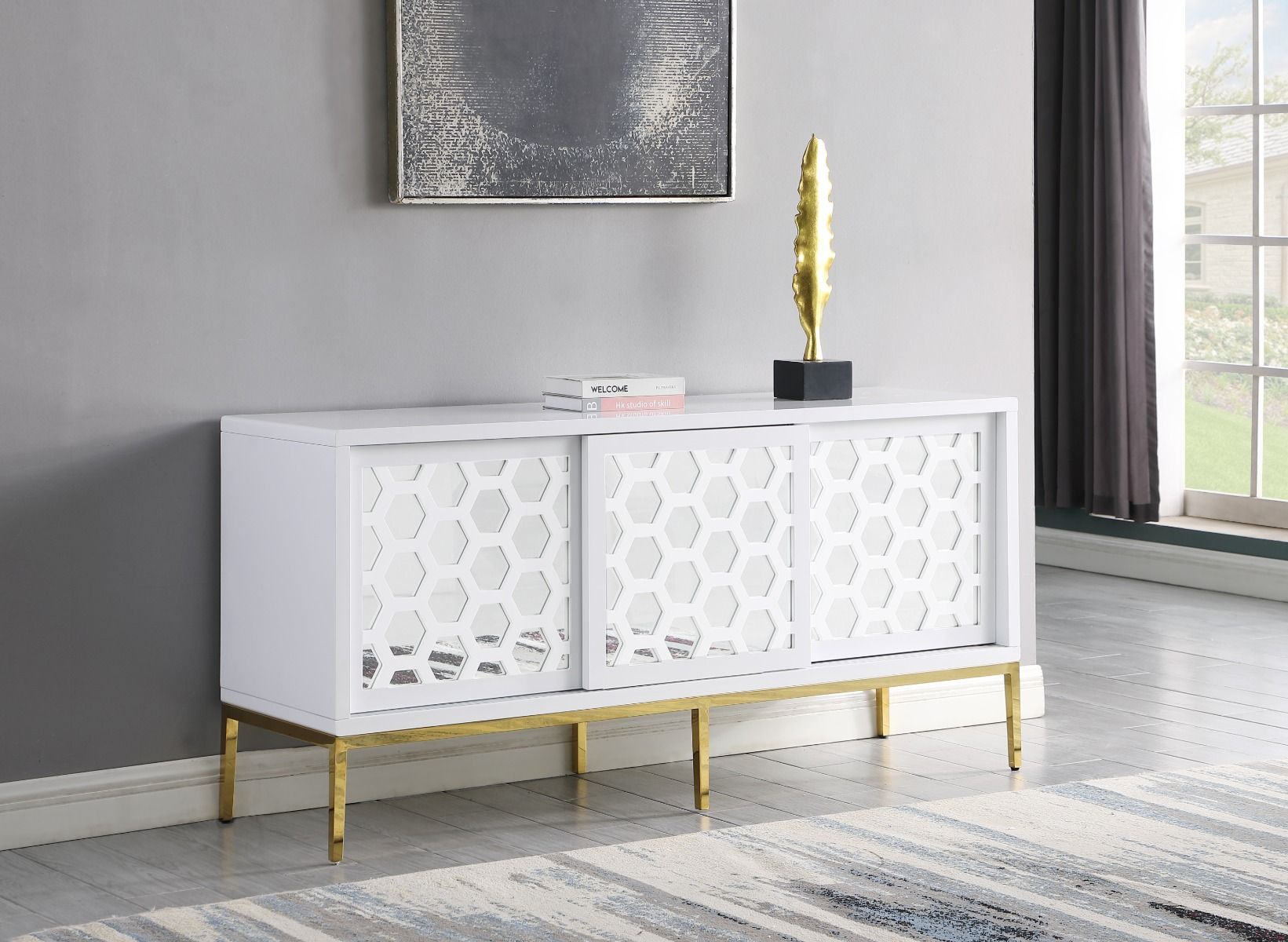 Russo White Sideboard With Gold Legs