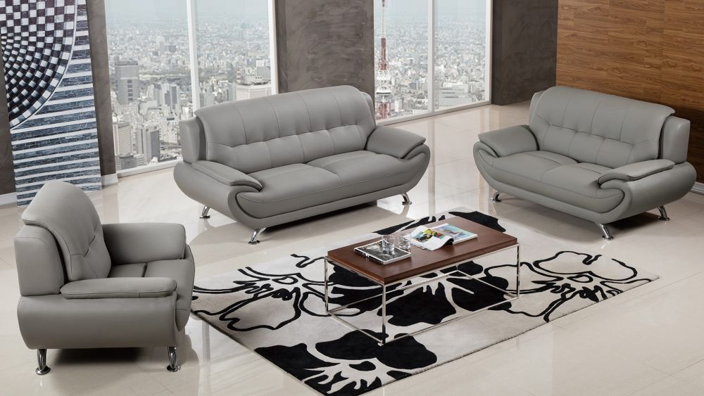 Sabina Modern Grey Leather Living Room