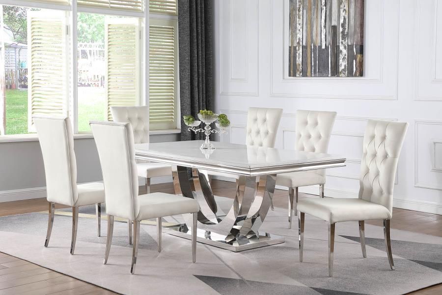 Sambell White Marble Top Dining Table Set