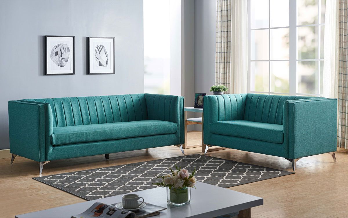 Samira Turquoise Fabric Sofa Set