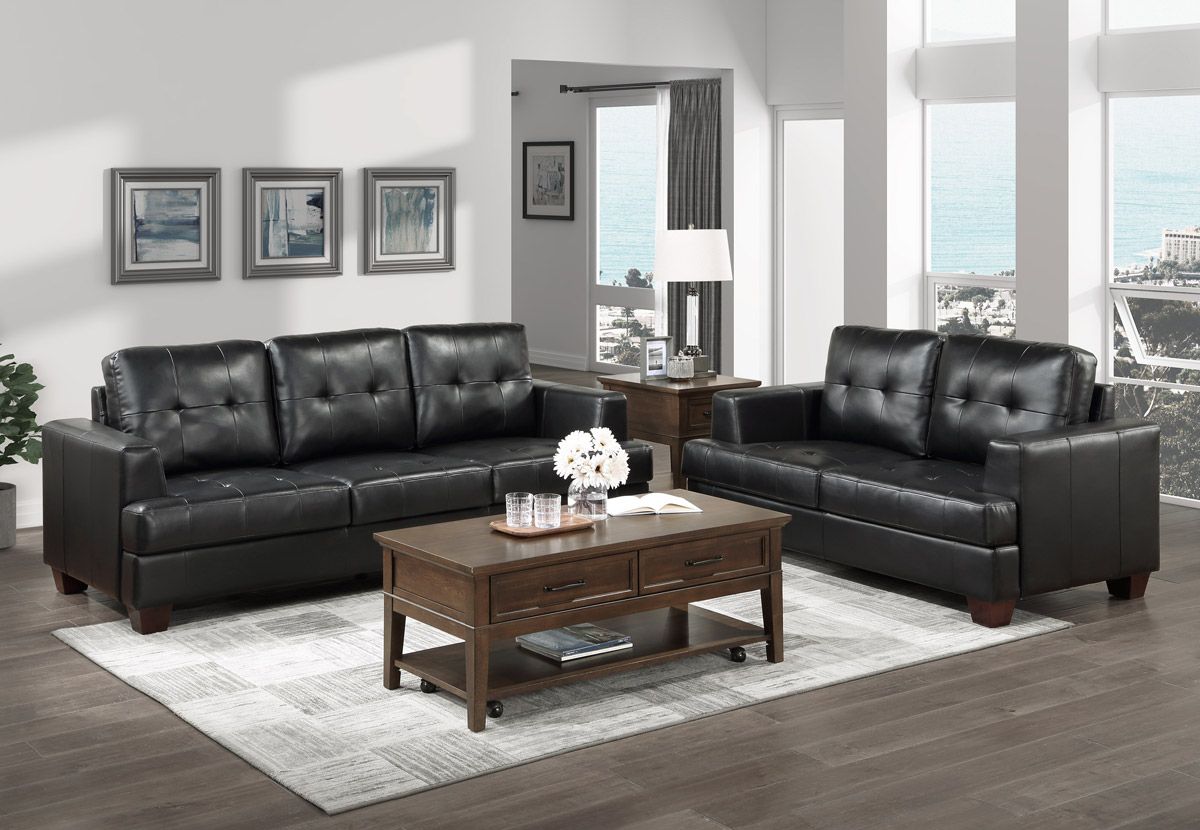 Samuel Black Leather Sofa Collection