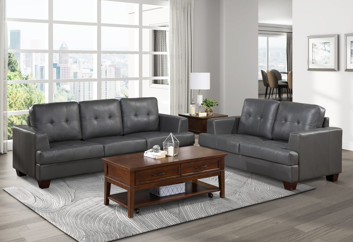 Samuel Grey Leather Casual Sofa Set