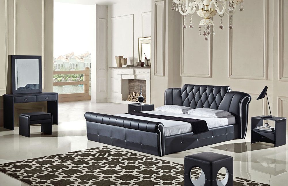 San Remo Black Leather Bed Collection