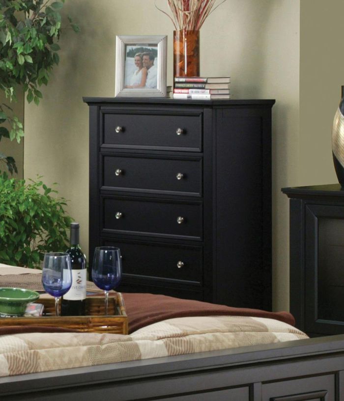 Sandy Beach Black Finish Five Drawer Chest