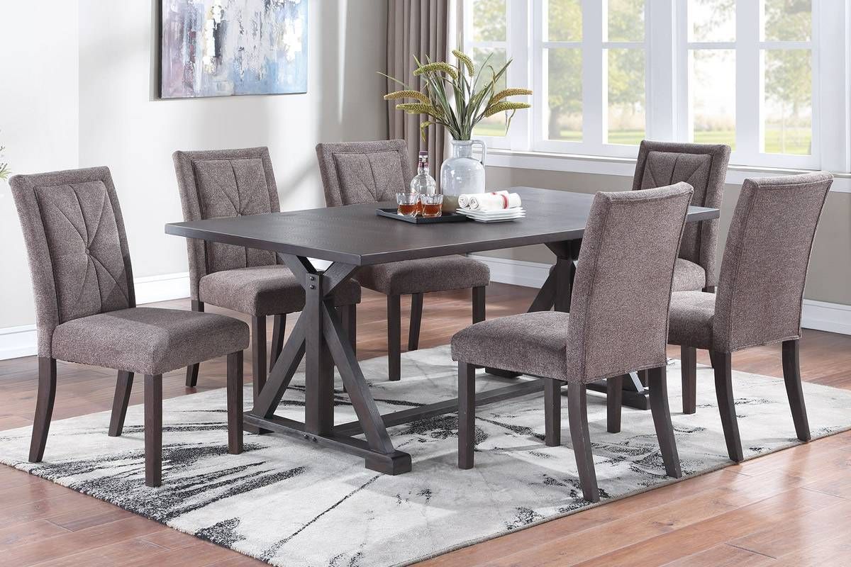 Sanford 7-Piece Dining Table Set With Brown Chairs