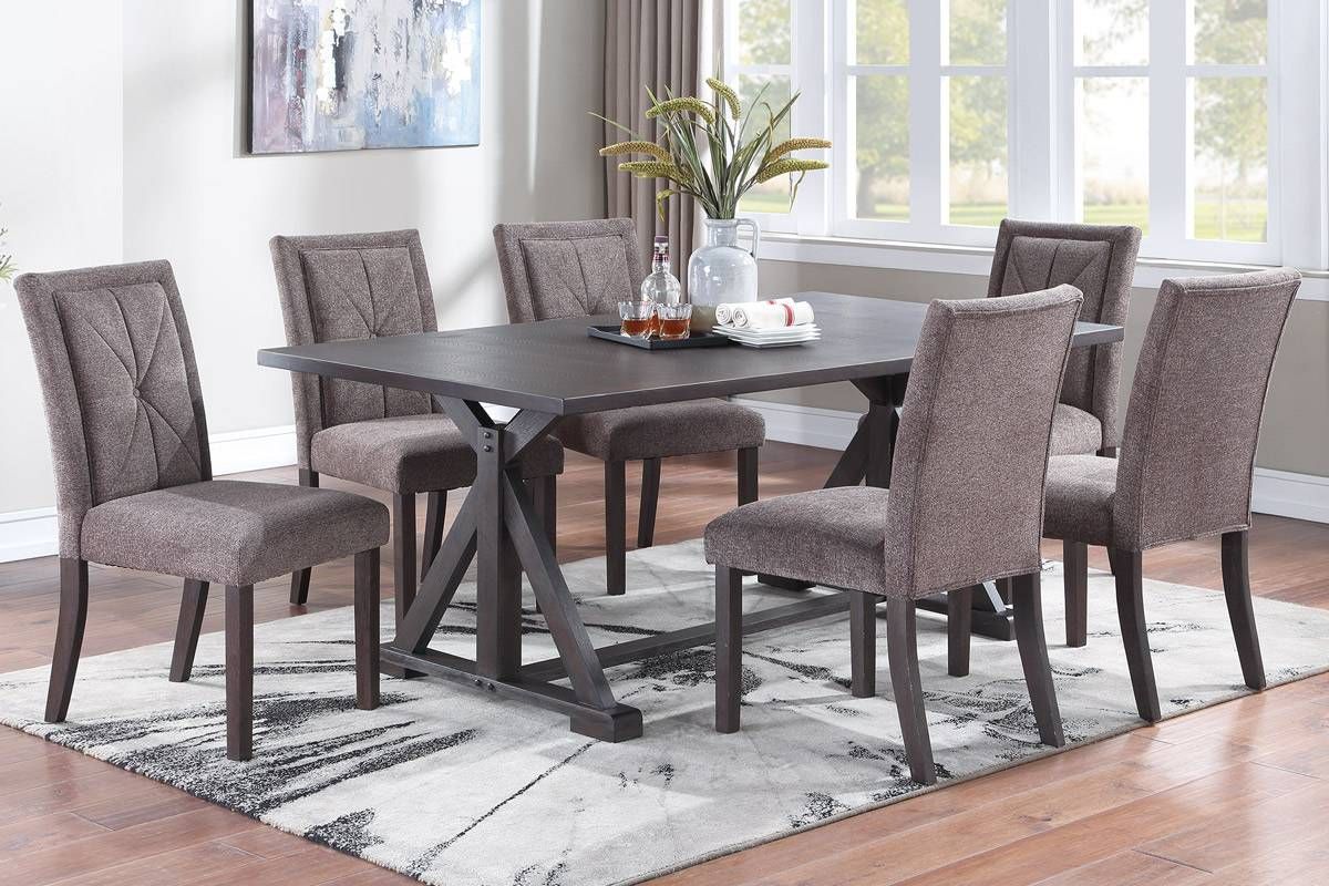 Sanford 7-Piece Dining Table Set With Brown Chairs