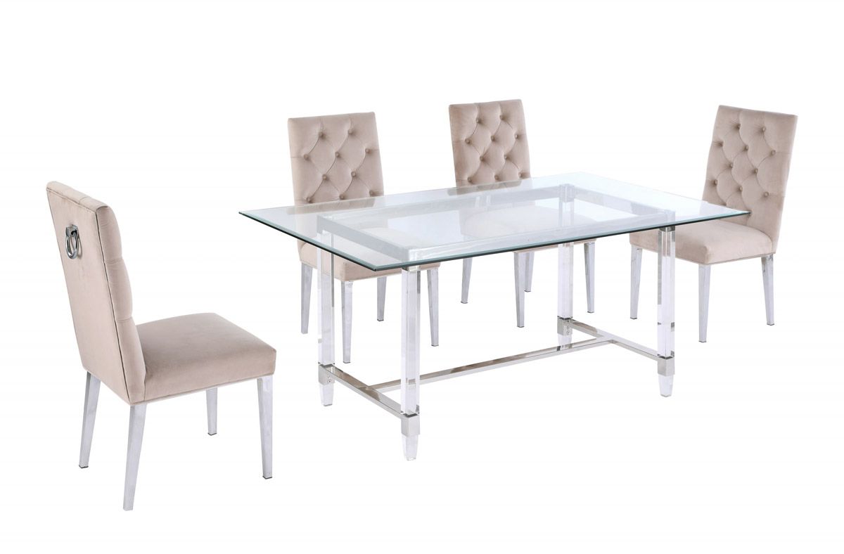 Sarey Acrylic Dining Table With Cream Chairs