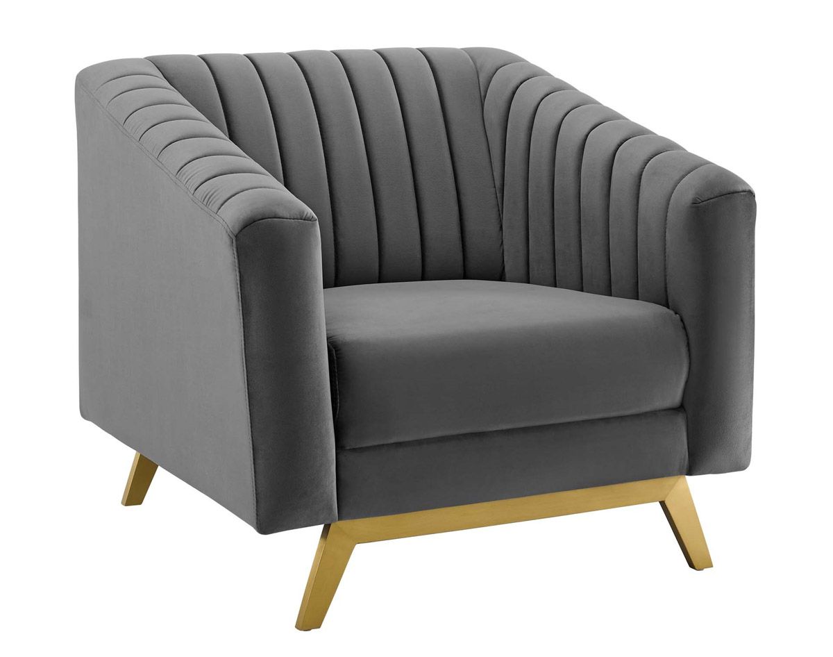 Saskia Grey Velvet Chair Gold Legs