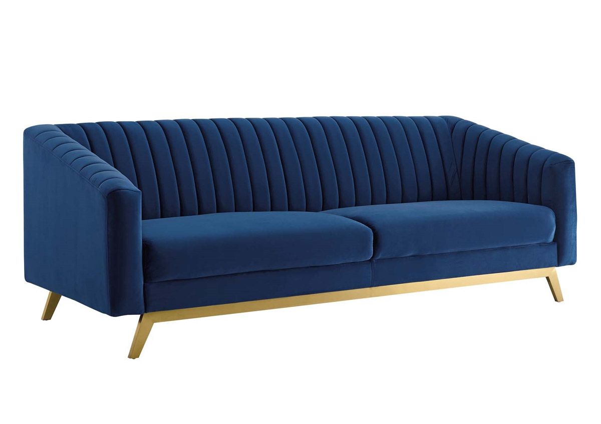 Saskia Navy Blue Velvet Modern Sofa