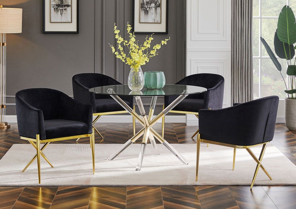 Sector Glass Top Dining Table With Black Chairs