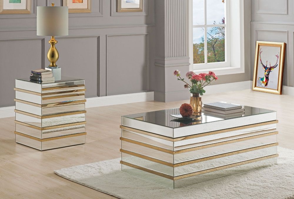 Selyn Mirrored Coffee Table With Gold Accents