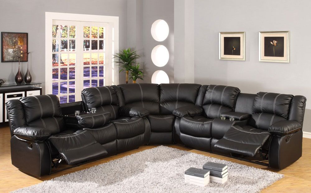 SF3591 Black Leather Recliner Sectional
