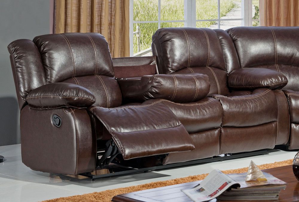 SF3592 Brown Leather Recliner Sectional