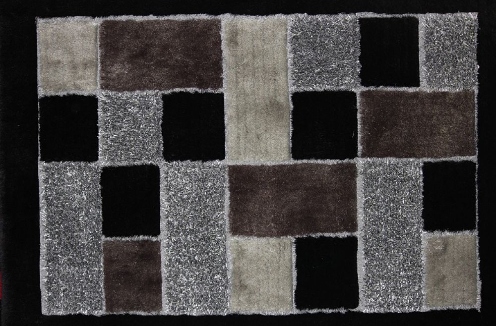 Black Shaggy Viscose Hand Tufted Rug 30