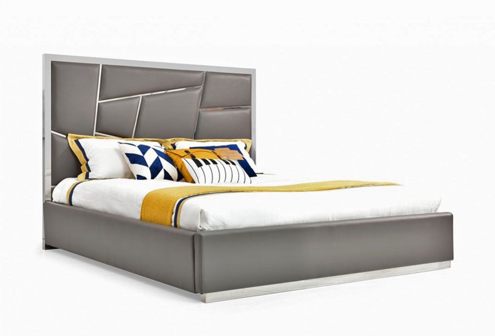 Sharlet Gray Leather Chrome Accented Bed