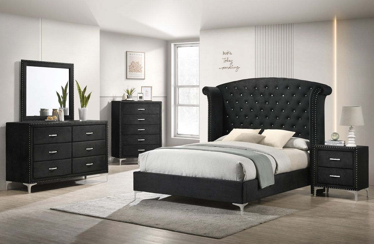 Shauna Black Bed With Crystal Accents