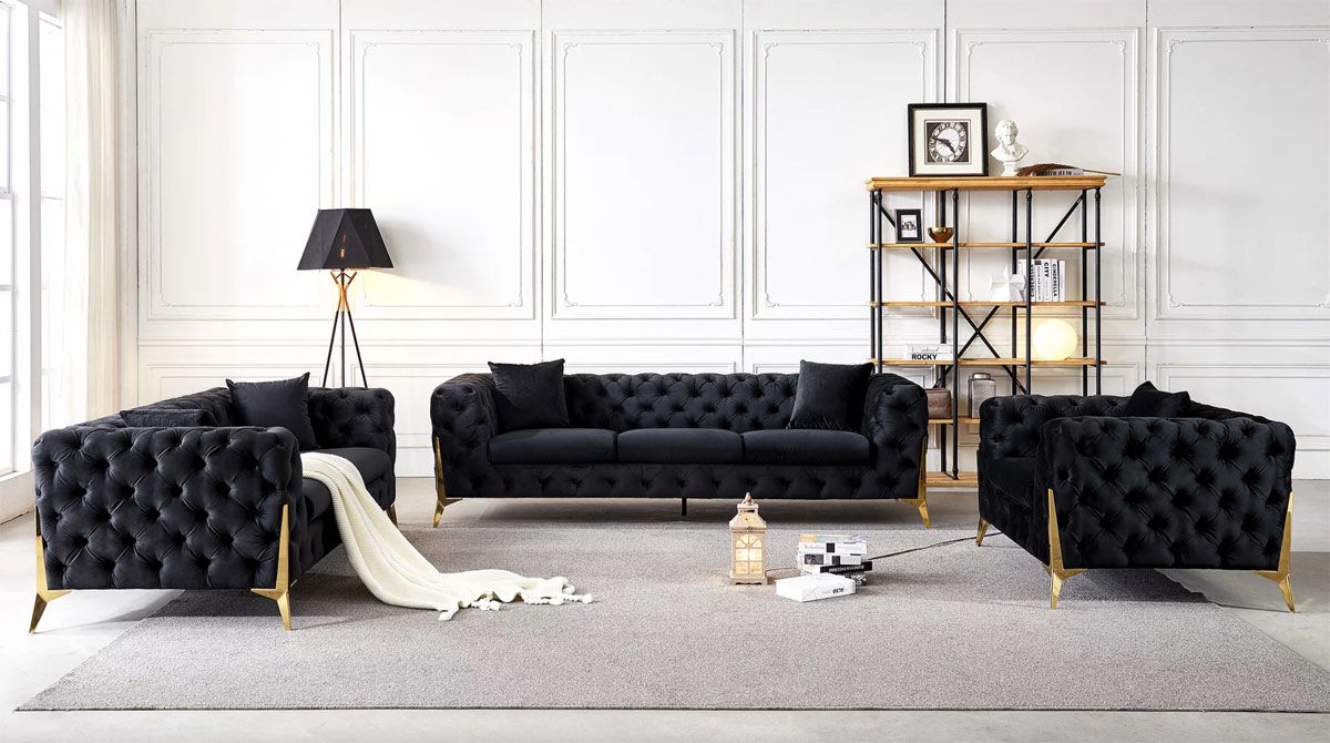 Sheila Black Velvet Sofa Set