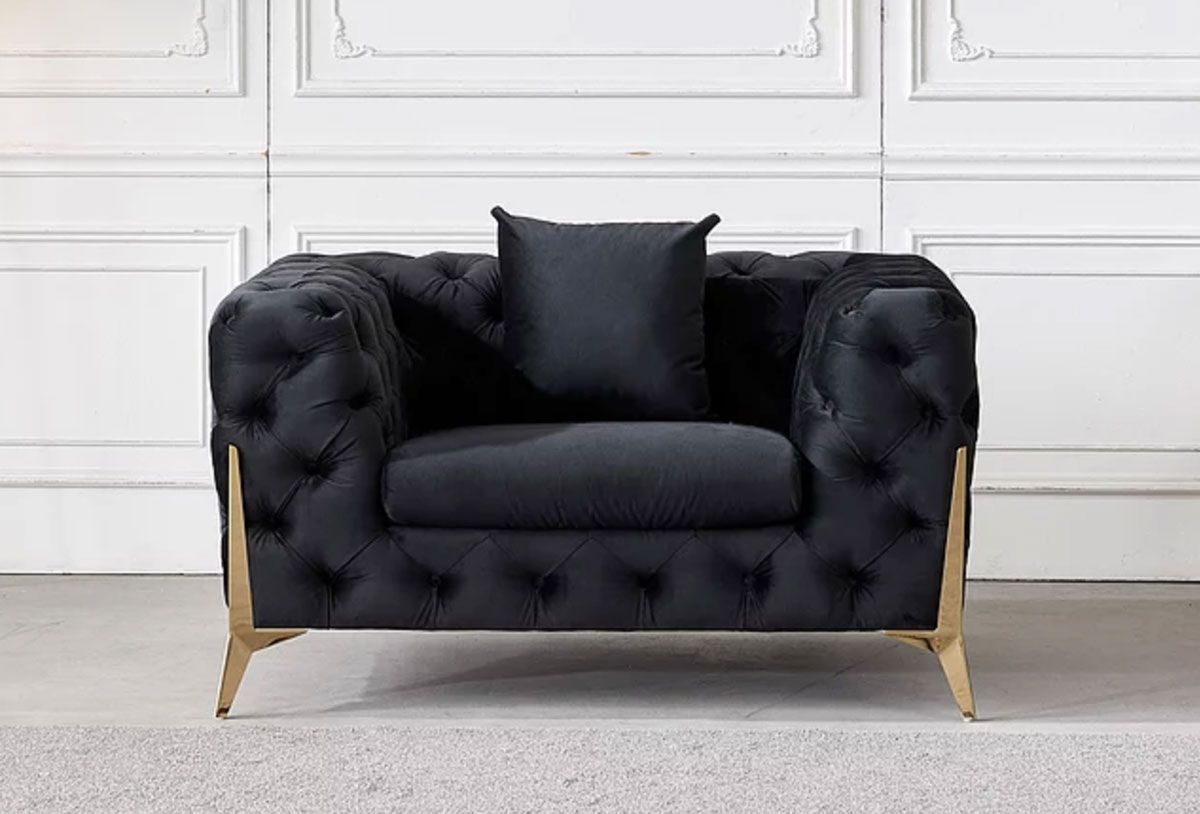 Sheila Black Velvet Chair With Gold Legs