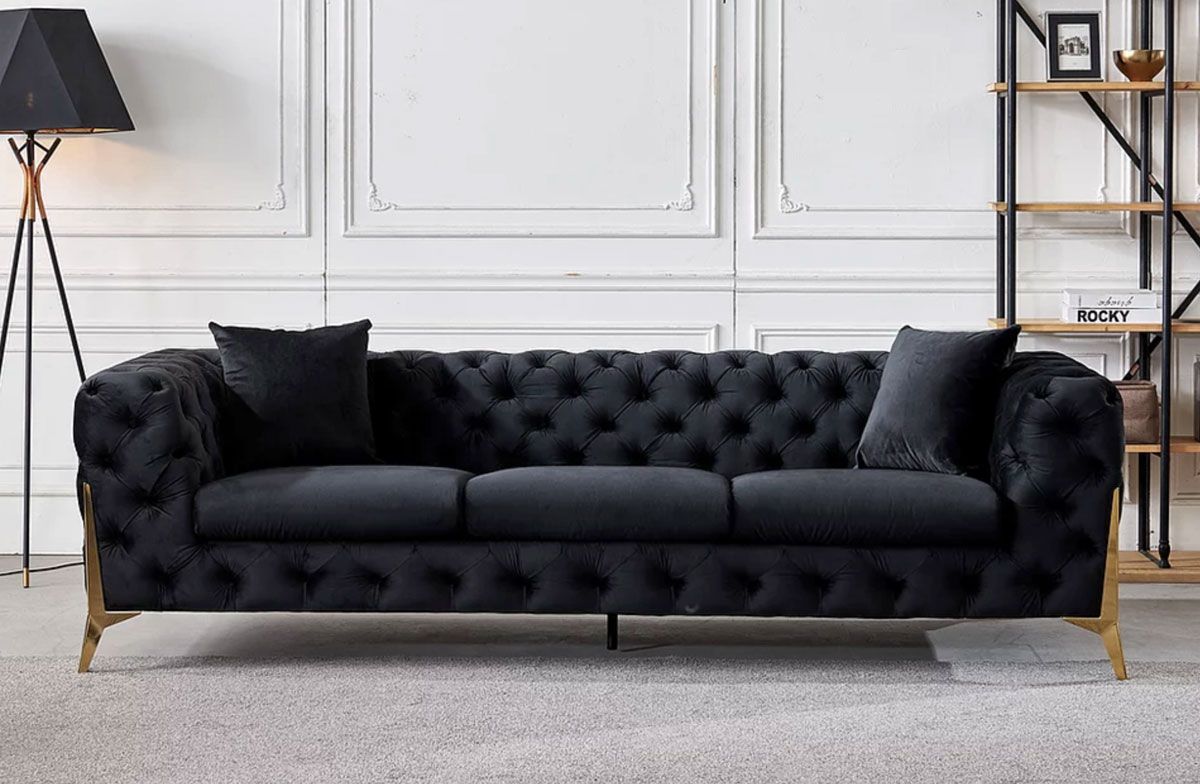 Sheila Black Velvet Sofa With Gold Legs