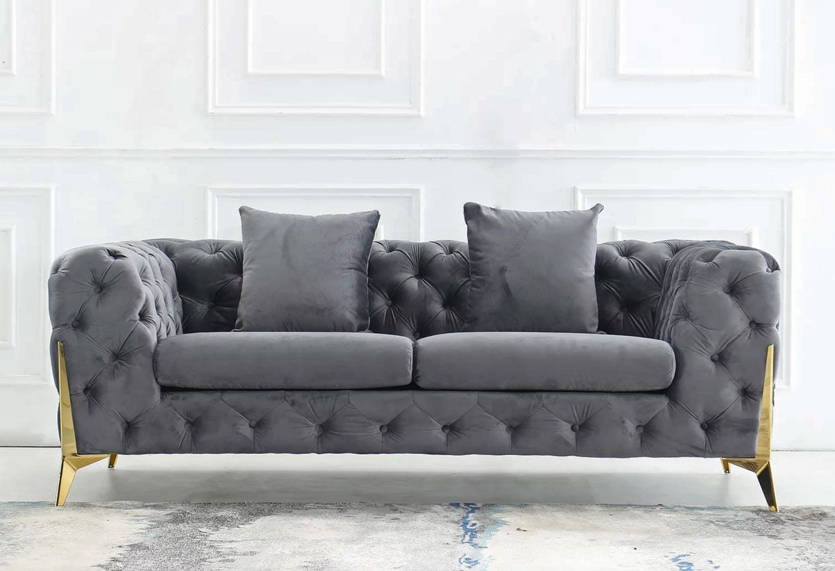 Sheila Tufted Grey Velvet Modern Loveseat