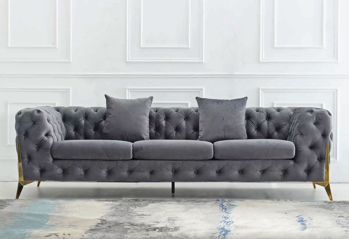 Sheila Tufted Grey Velvet Modern Sofa
