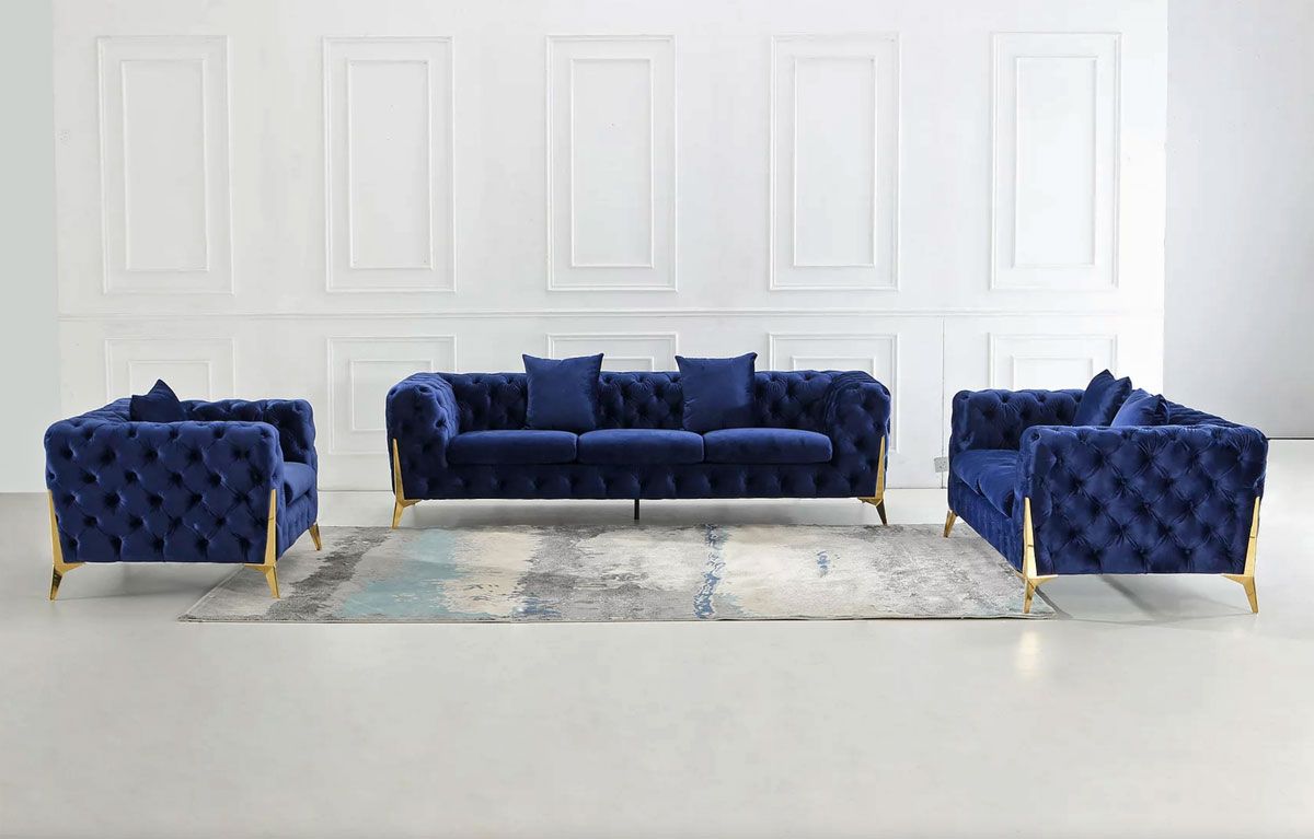 Sheila Tufted Navy Sofa Set