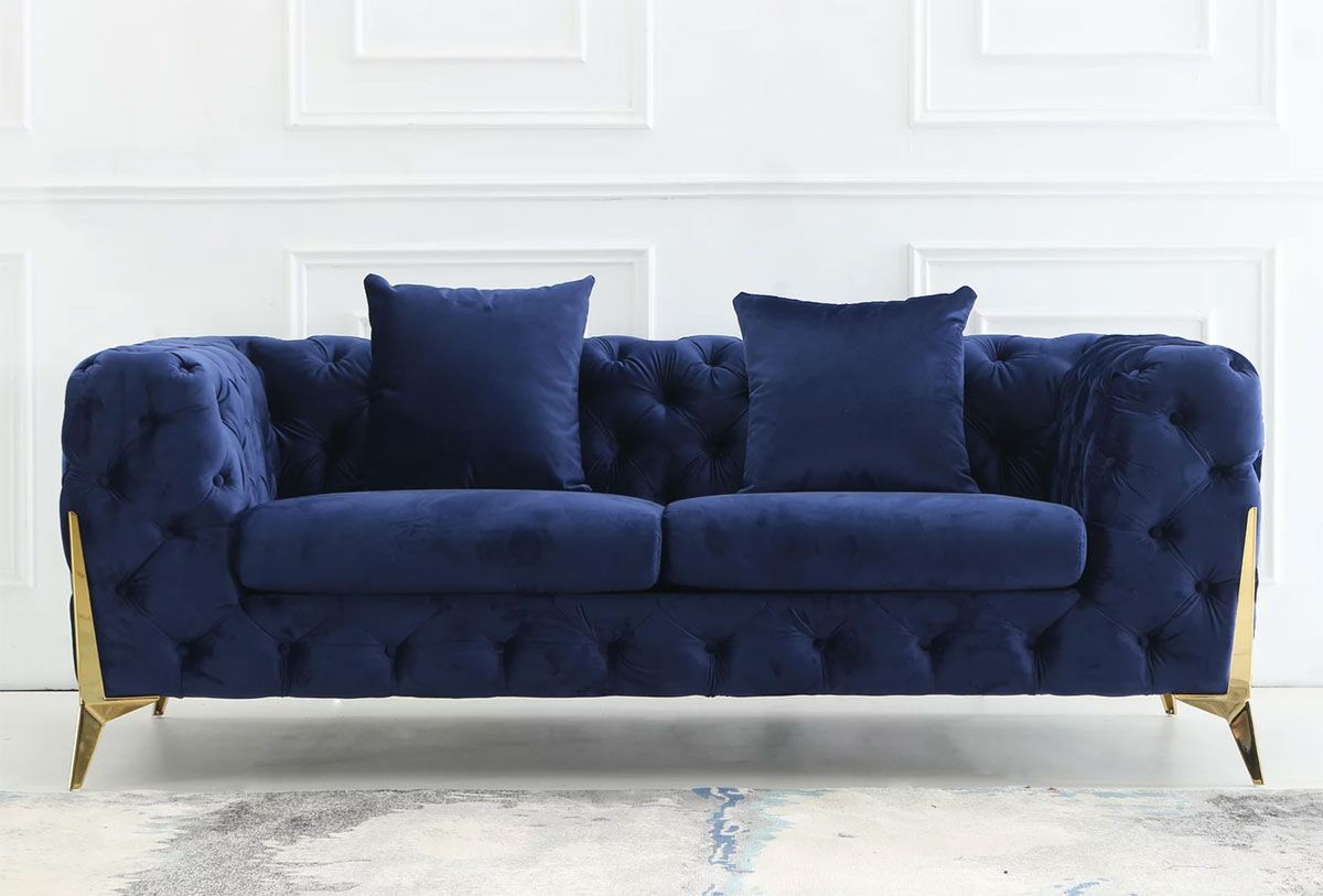 Sheila Tufted Navy Velvet Loveseat