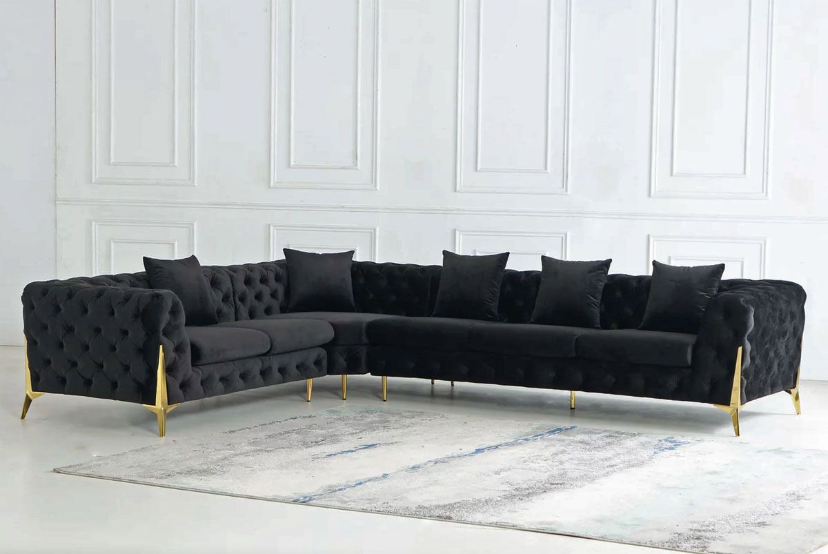 Sheila Black Velvet Sectional Facing Left Side