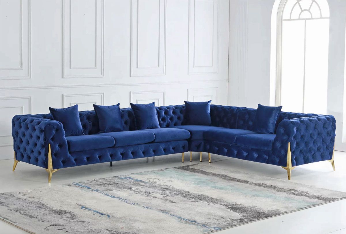 Sheila Tufted Navy Velvet Sectional