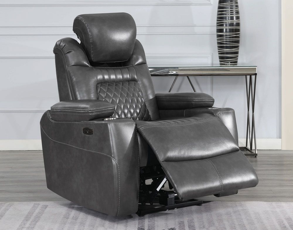 Shelly Grey Leather Power Recliner Chair