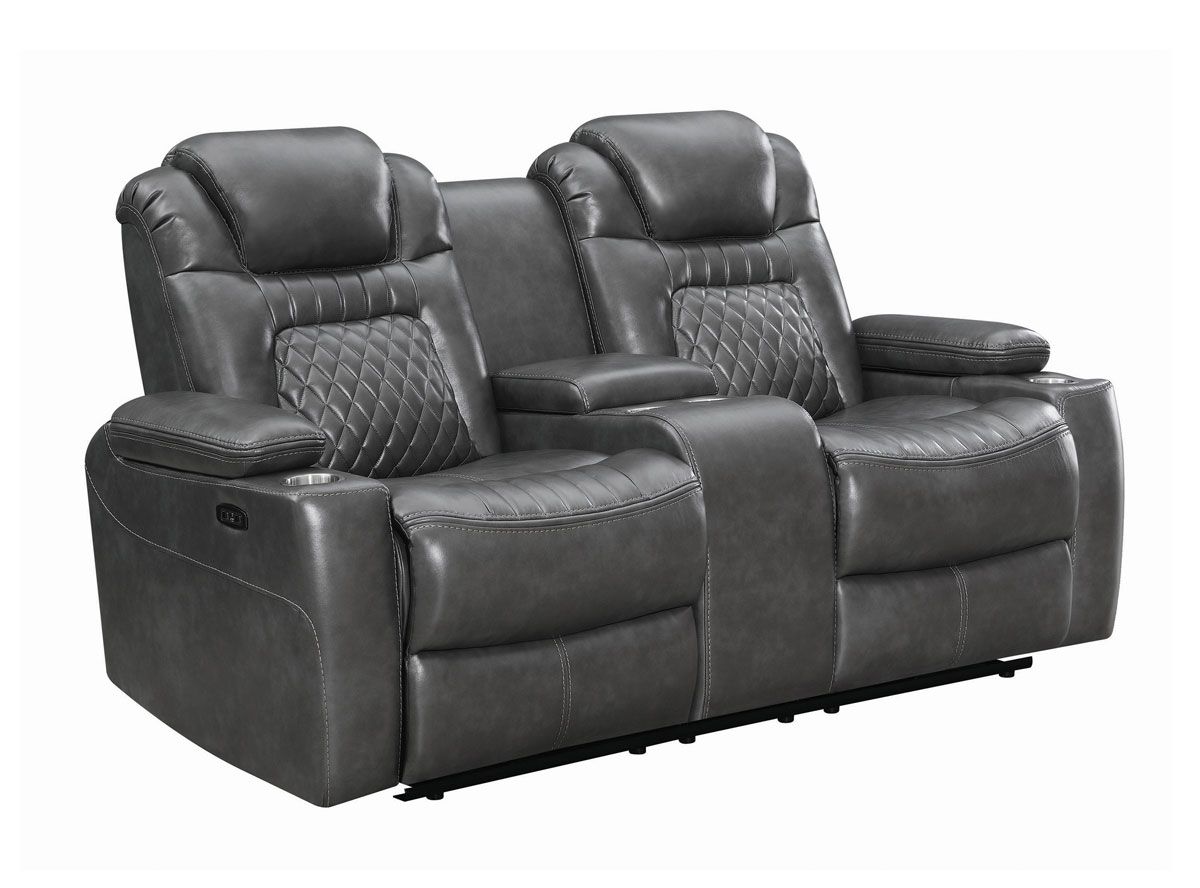 Shelly Grey Leather Power Recliner Loveseat