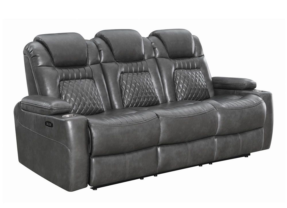 Shelly Grey Leather Power Recliner Sofa