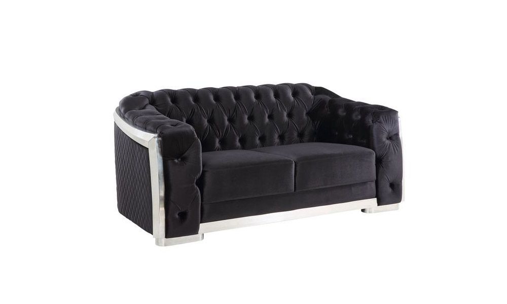 Shiva Black Velvet Loveseat With Chrome Frame