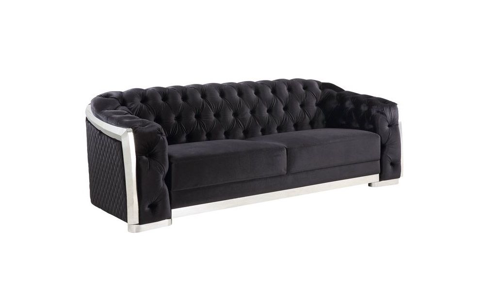 Shiva Black Velvet Sofa With Chrome Frame