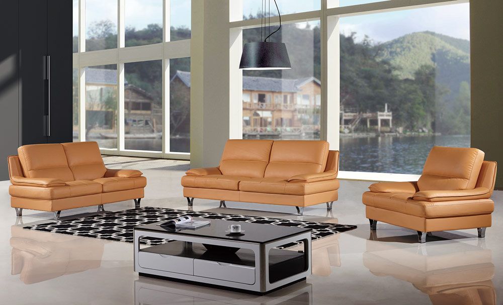 Sidon Camel Sofa Set Top Grain Leather